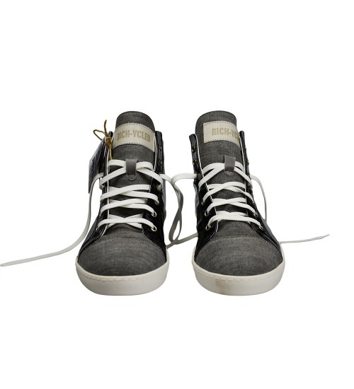 Handmade Sneaker black leather and grey fabric